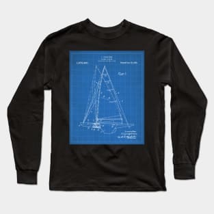 Sailing Yacht Patent - Sailor Lake House Décor Art - Blueprint Long Sleeve T-Shirt